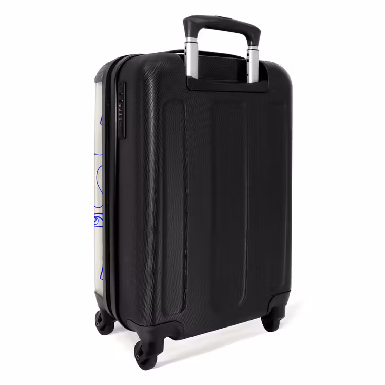 Gezichten in blauwe lijn op beige achtergrond NBS - Handbagage koffer - Volwassenen Unisex middel -achterkant