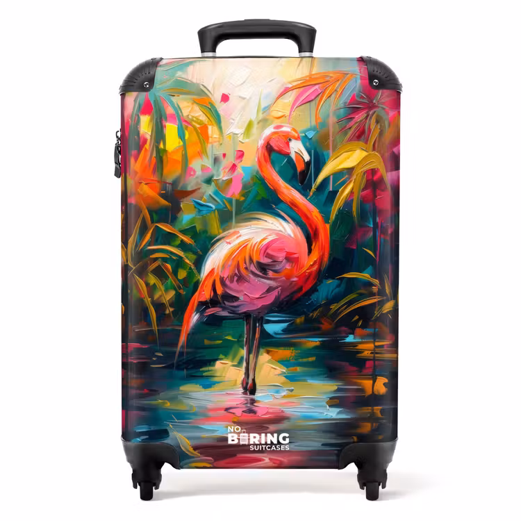 Flamingo in kleurrijke omgeving van olieverf NBS - Handbagage koffer - Unisex middel -productfoto_recht