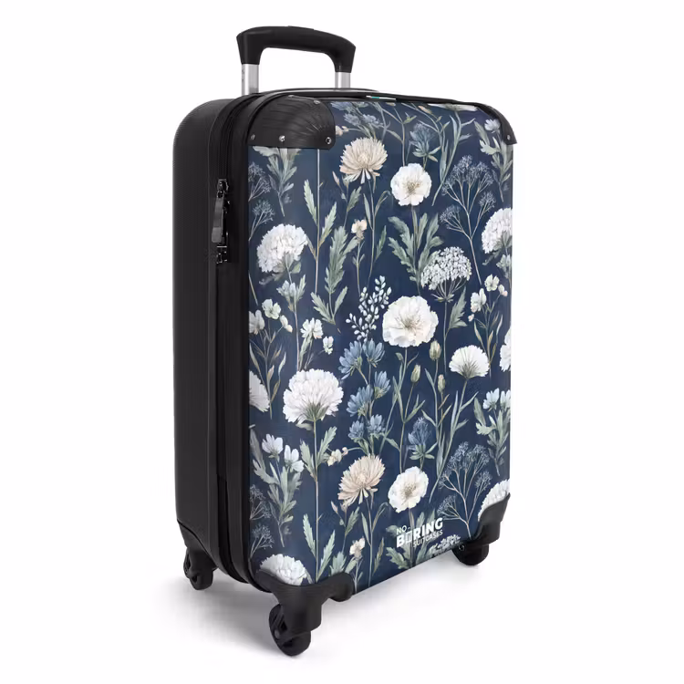 Bloemen patroon blauw NBS - Handbagage koffer - Volwassenen Unisex middel -productfoto_3d