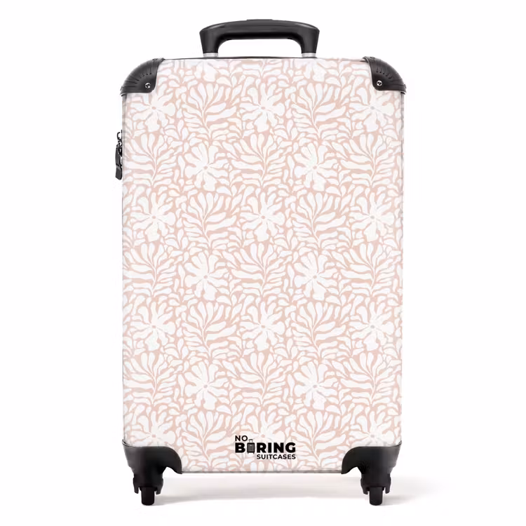 Bloemen en bladeren op beige achtergrond NBS - Handbagage koffer - Volwassenen Unisex middel -productfoto_recht