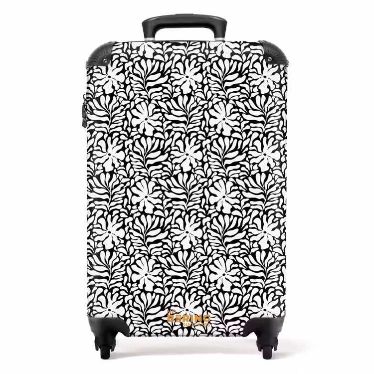 Bloemen en bladeren op zwarte achtergrond NBS - Handbagage koffer - Volwassenen Unisex middel -productfoto_recht