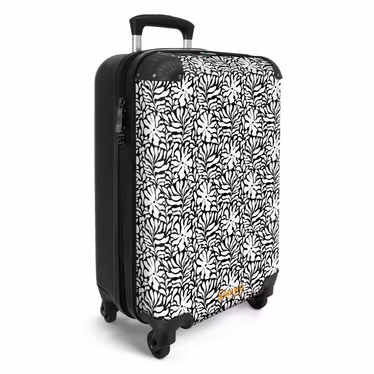 Bloemen en bladeren op zwarte achtergrond NBS - Handbagage koffer - Volwassenen Unisex middel -productfoto_3d