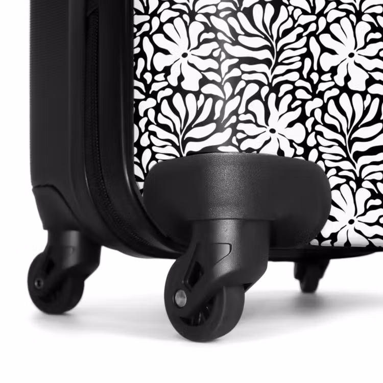 Bloemen en bladeren op zwarte achtergrond NBS - Handbagage koffer - Volwassenen Unisex middel -wiel