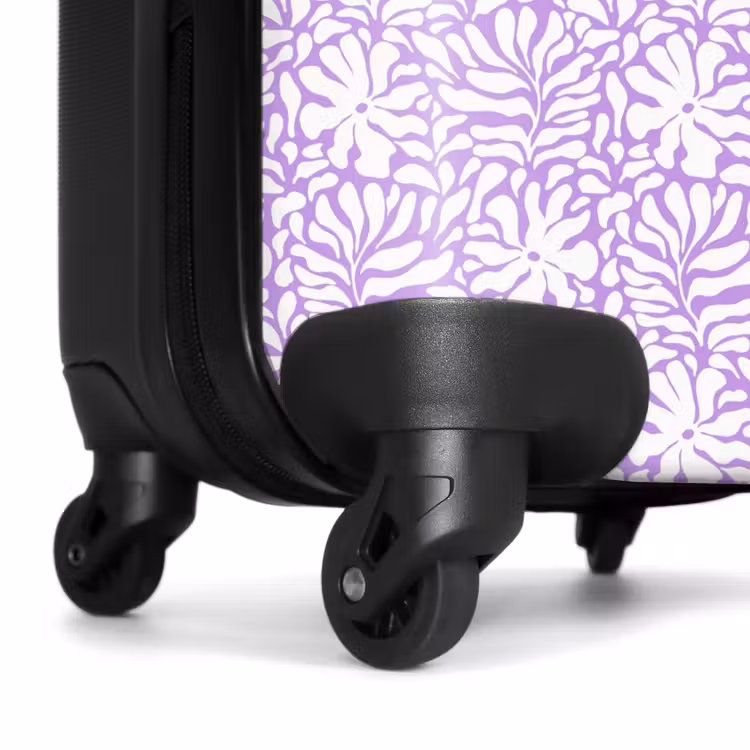 Bloemen en bladeren op paarse achtergrond NBS - Handbagage koffer - Volwassenen Unisex middel -wiel