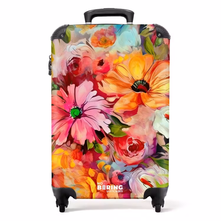 Bloemen - Kleurrijk - Kunst - Olieverf NBS - Handbagage koffer - Unisex middel -productfoto_recht