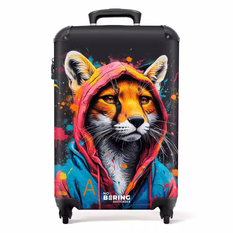 Vos met roze en blauwe jas en verfspetters NBS - Handbagage koffer - Unisex middel -productfoto_recht