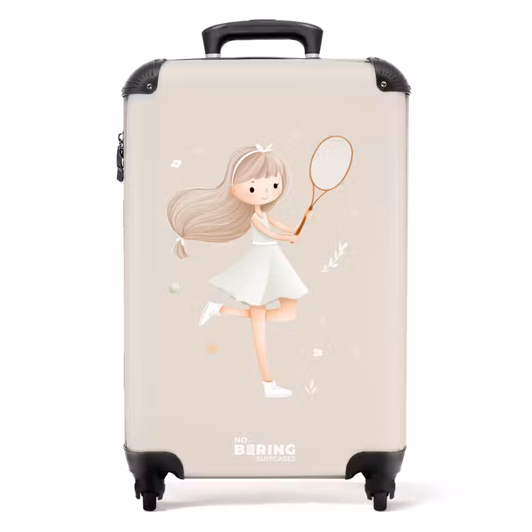 Meisje speelt tennis in beige kleuren NBS - Handbagage koffer - Volwassenen Unisex middel -productfoto_recht