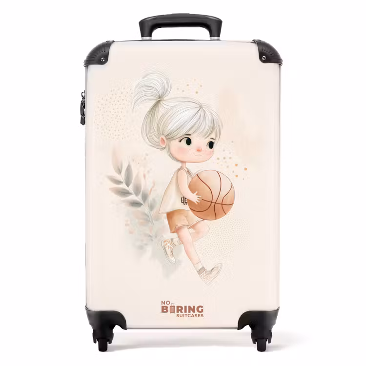 Meisje met een basketbal in neutrale kleuren. NBS - Handbagage koffer - Volwassenen Unisex middel -productfoto_recht