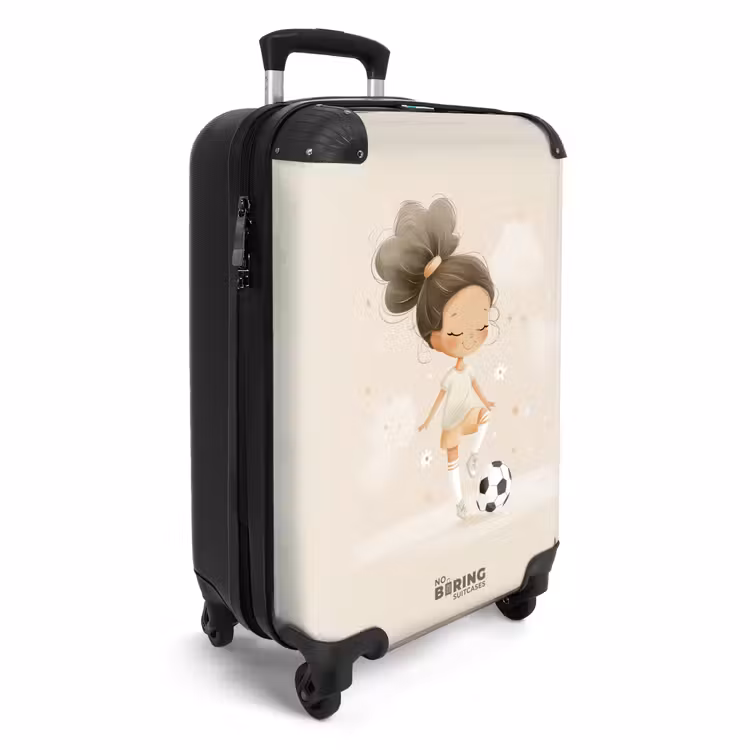 Meisje met een voetbal in beige kleuren NBS - Handbagage koffer - Volwassenen Unisex middel -productfoto_3d
