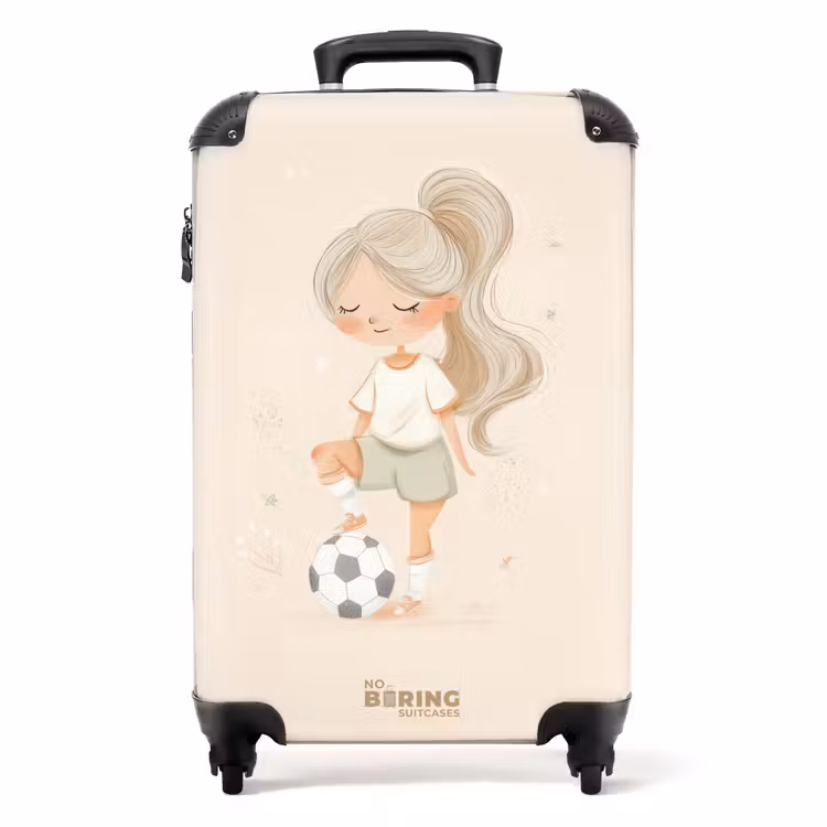 Meisje met een voetbal in beige kleuren NBS - Handbagage koffer - Volwassenen Unisex middel -productfoto_recht