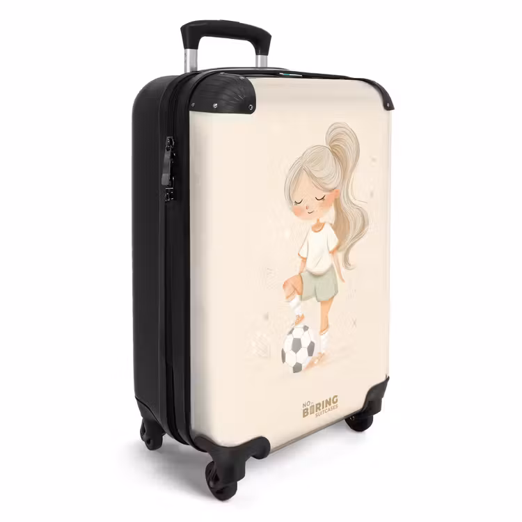 Meisje met een voetbal in beige kleuren NBS - Handbagage koffer - Volwassenen Unisex middel -productfoto_3d