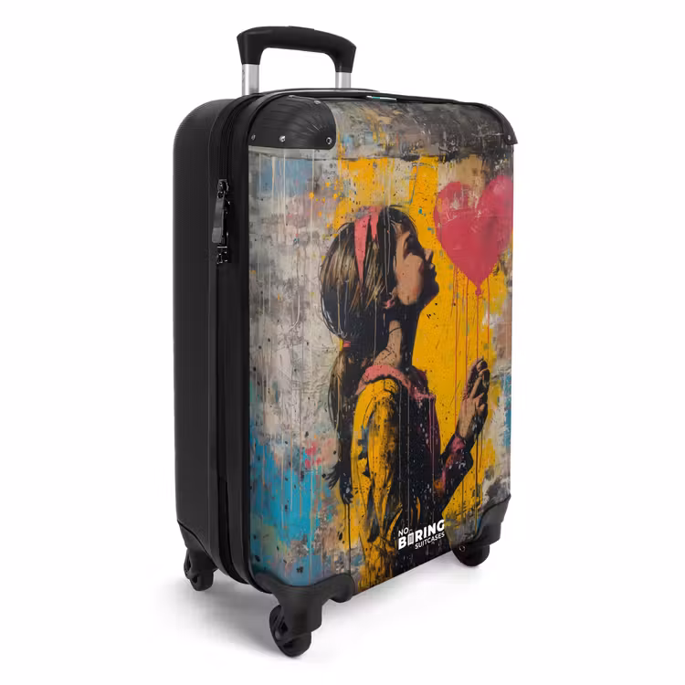 Meisje met hartvormige ballon in graffiti stijl NBS - Handbagage koffer - Unisex middel -productfoto_3d