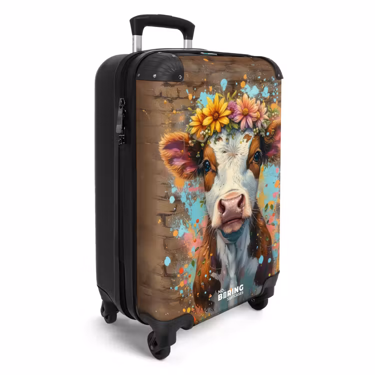 Graffiti koe met kleurrijke bloemen NBS - Handbagage koffer - Unisex middel -productfoto_3d