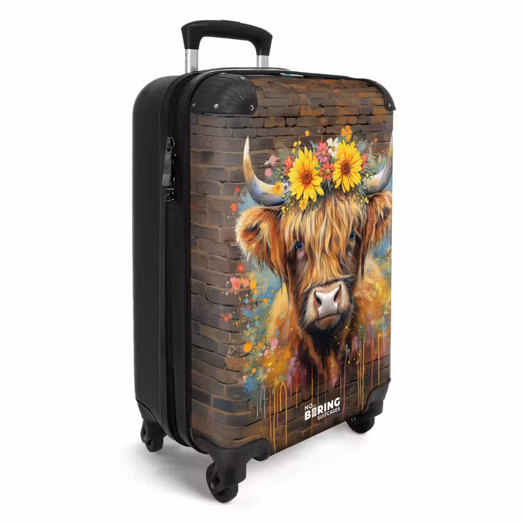 Graffiti schotse hooglander met bloemen NBS - Handbagage koffer - Unisex middel -productfoto_3d