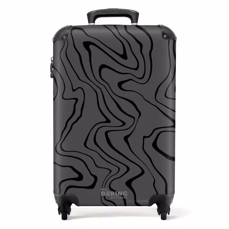 Grijze achtergrond met abstracte zwarte lijnen NBS - Handbagage koffer - Unisex middel -productfoto_recht
