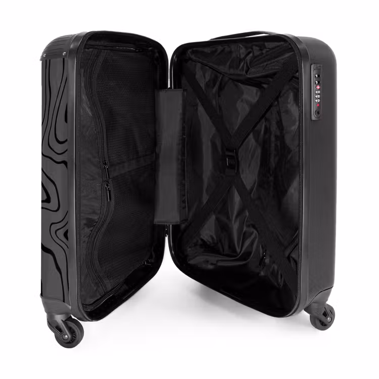 Grijze achtergrond met abstracte zwarte lijnen NBS - Handbagage koffer - Unisex middel -binnenkant
