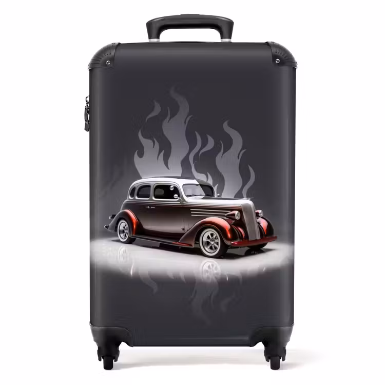 Grijze auto met grijze vlammen NBS - Handbagage koffer - Unisex middel -productfoto_recht