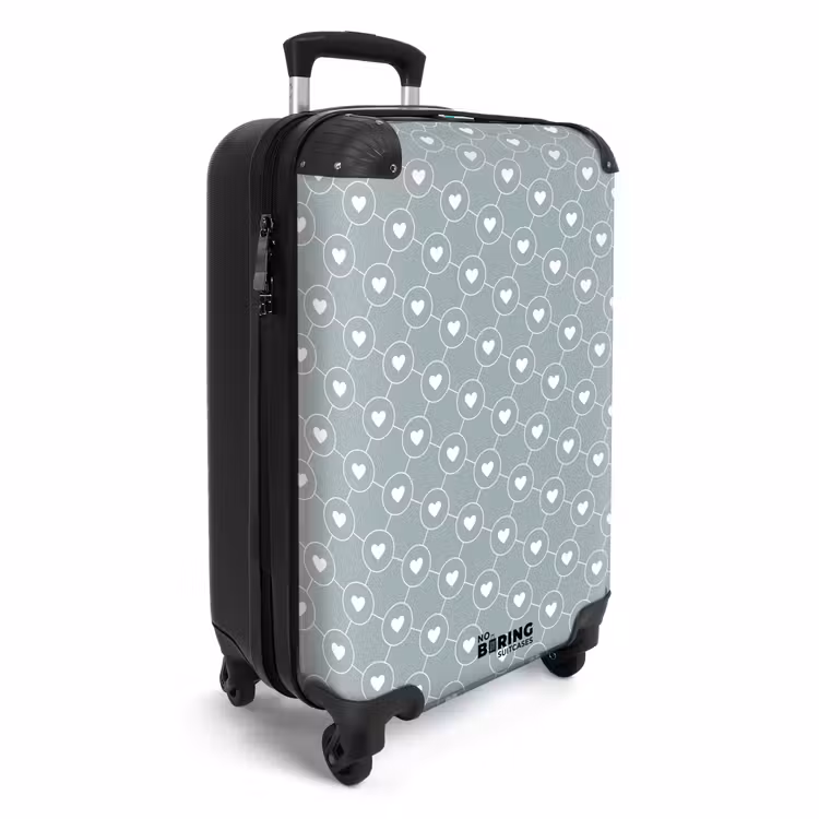Grijsgroene achtergrond met witte hartjes NBS - Handbagage koffer - Volwassenen Unisex middel -productfoto_3d