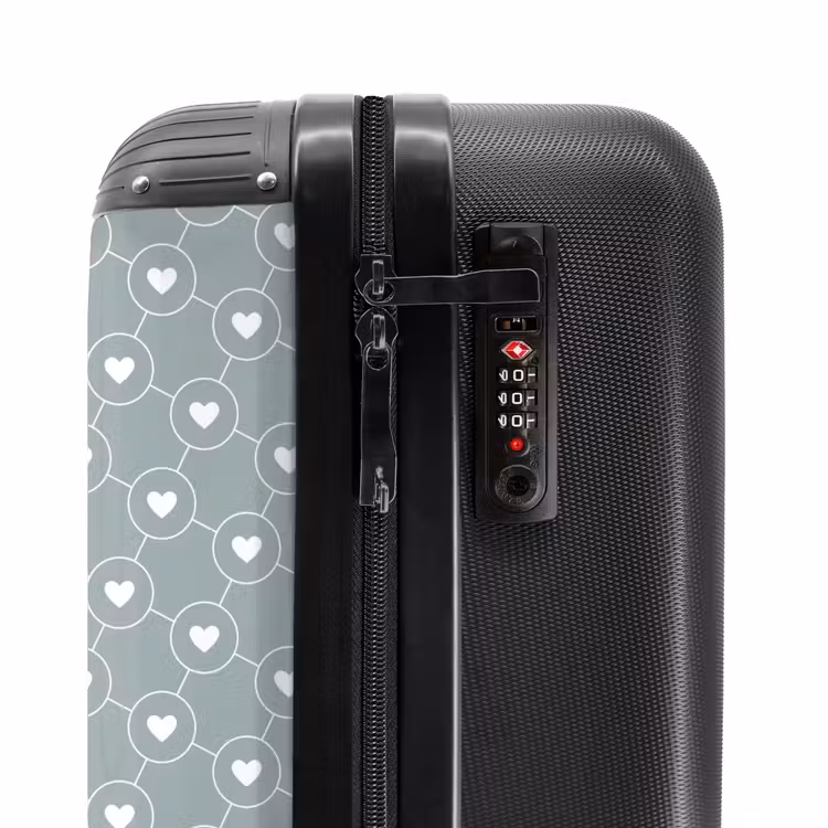 Grijsgroene achtergrond met witte hartjes NBS - Handbagage koffer - Volwassenen Unisex middel -slot