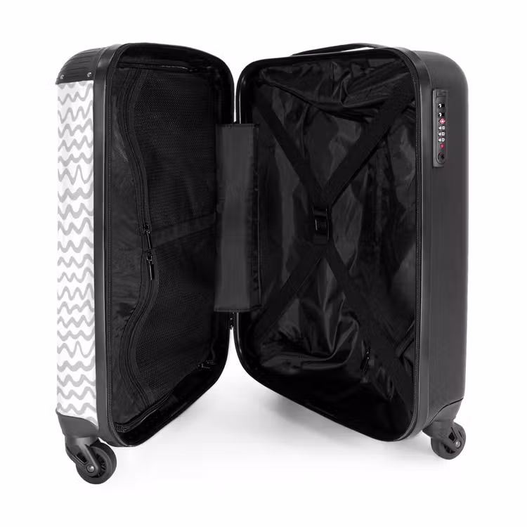 Grijze golflijnen op wit NBS - Handbagage koffer - Volwassenen Unisex middel -binnenkant