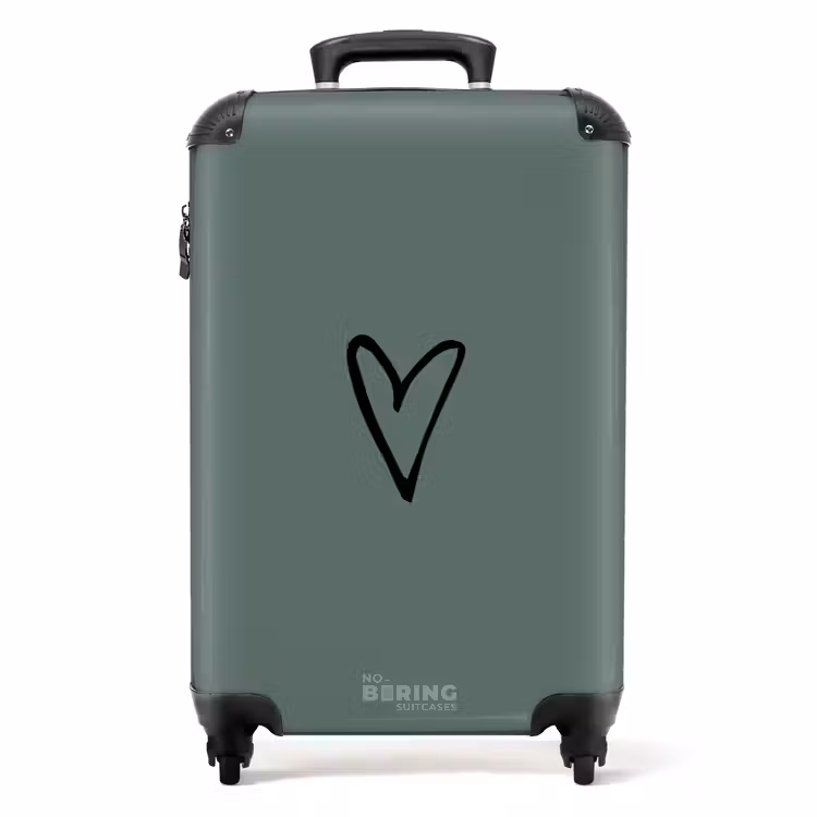 Groene achtergrond met zwart hartje NBS - Handbagage koffer - Volwassenen Unisex middel -productfoto_recht