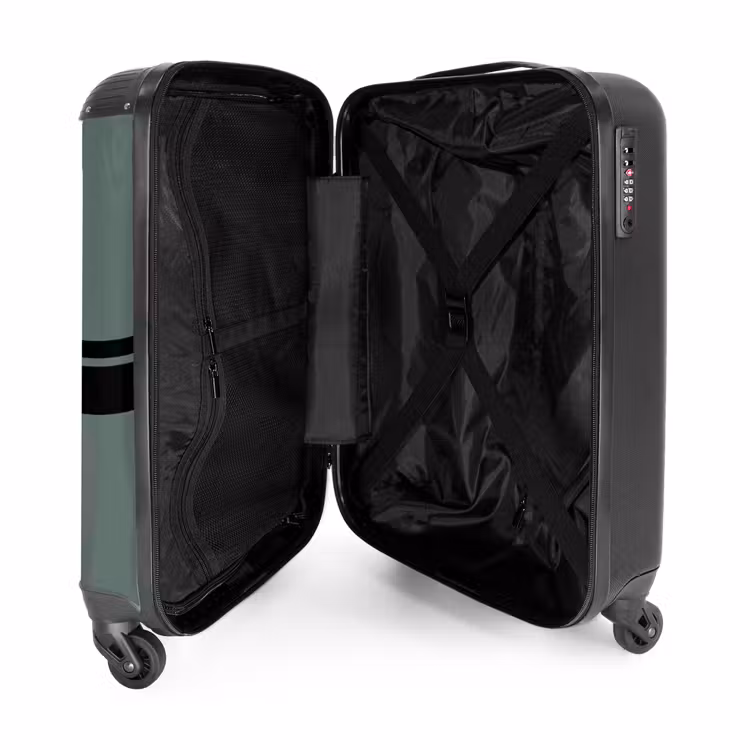 Groene achtergrond met dubbele horizontale strepen NBS - Handbagage koffer - Volwassenen Unisex middel -binnenkant