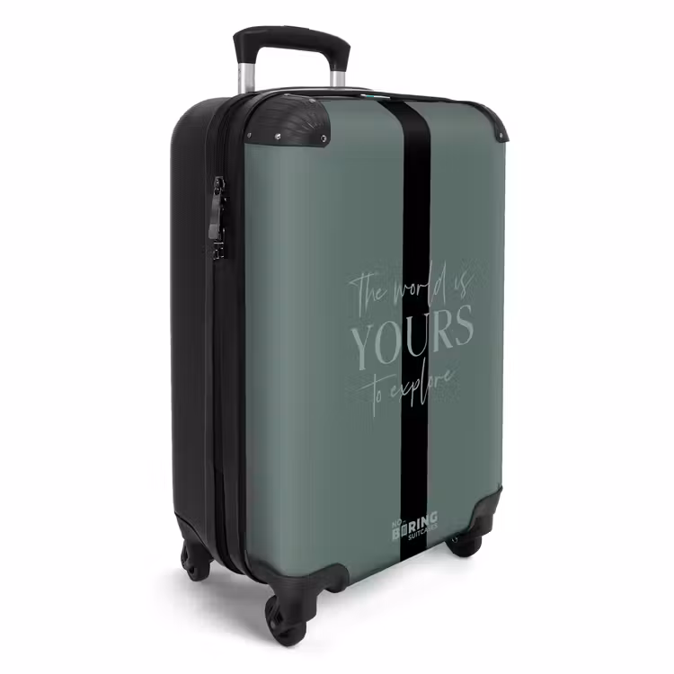 Groene achtergrond met tekst The world is yours to explore NBS - Handbagage koffer - Volwassenen Unisex middel -productfoto_3d