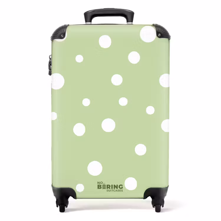 Groene achtergrond met witte stippen NBS - Handbagage koffer - Unisex middel -productfoto_recht