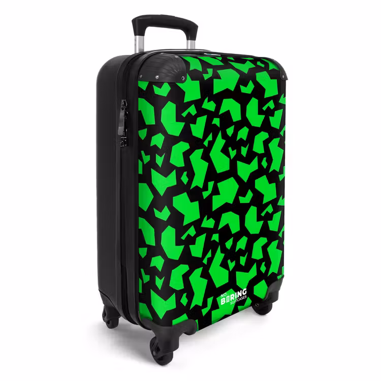 Groene fragmenten op zwart NBS - Handbagage koffer - Volwassenen Unisex middel -productfoto_3d