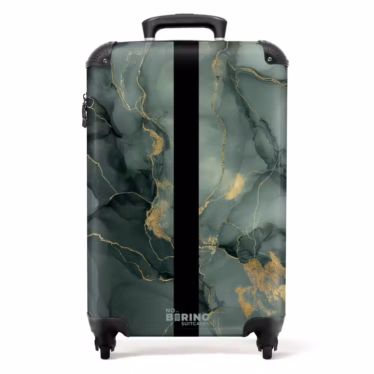 Groene marmerstructuur met gouden accenten NBS - Handbagage koffer - Volwassenen Unisex middel -productfoto_recht