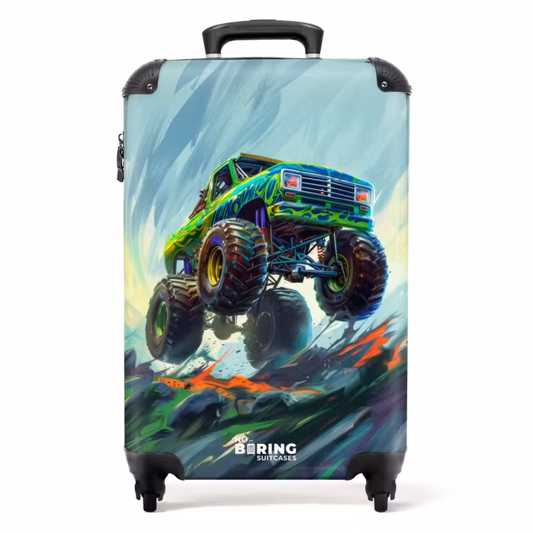 Groene Monstertruck met Penseelstreken NBS - Handbagage koffer - Unisex middel -productfoto_recht