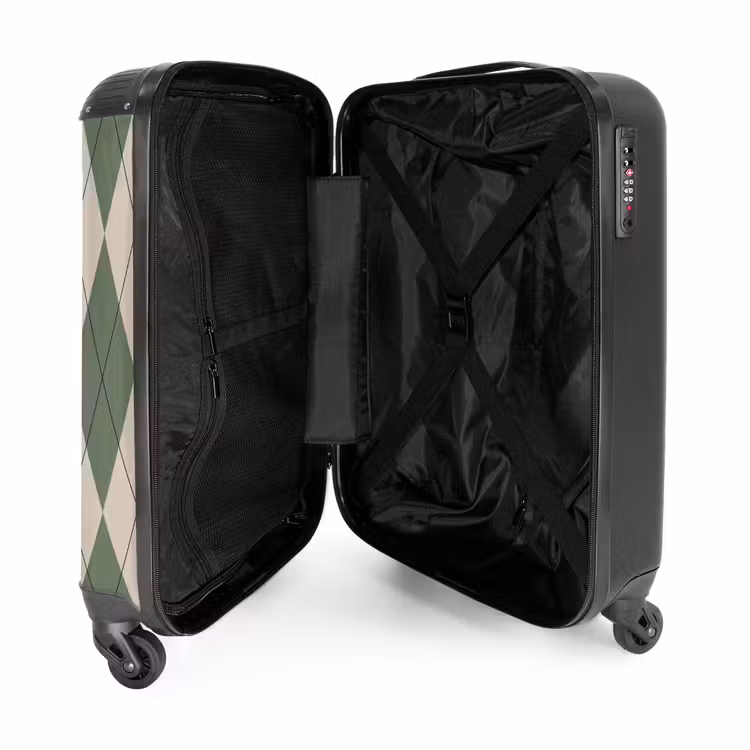 Groen met beige ruit patroon NBS - Handbagage koffer - Unisex middel -binnenkant