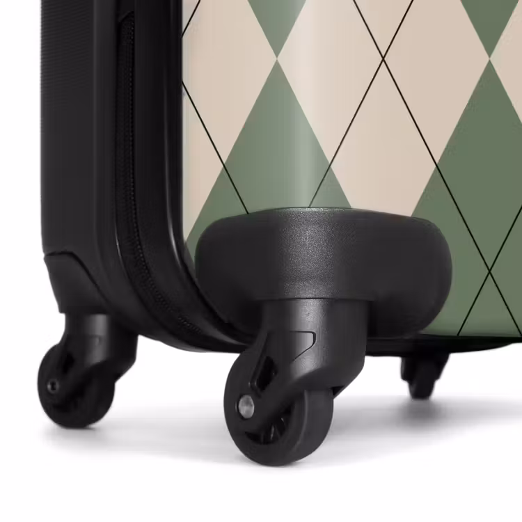 Groen met beige ruit patroon NBS - Handbagage koffer - Unisex middel -wiel