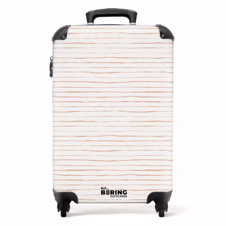 Onregelmatige terracottalijnen op lichtbeige ondergrond NBS - Handbagage koffer - Volwassenen Unisex middel -productfoto_recht