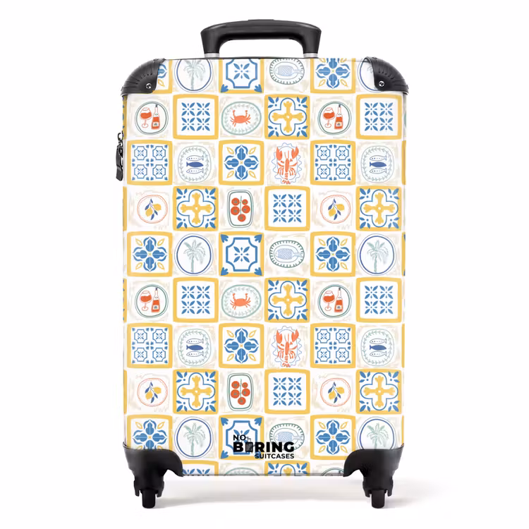 Italiaanse tegel print geel NBS - Handbagage koffer - Volwassenen Unisex middel -productfoto_recht