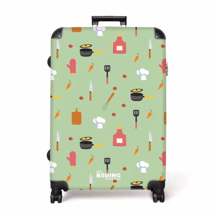 Keukenaccessoires en ingrediënten op lichtgroen NBS - Large koffer - Volwassenen Unisex groot -3d