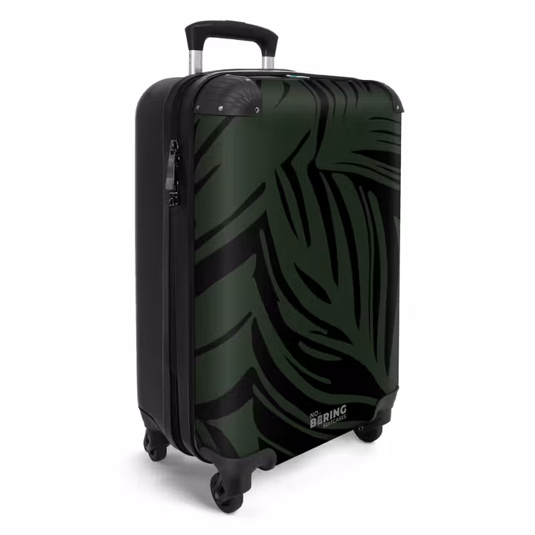 Grote bladeren in zwart met donkergroen NBS - Handbagage koffer - Unisex middel -productfoto_3d