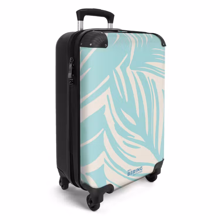 Grote bladeren in lichtblauw met beige NBS - Handbagage koffer - Unisex middel -productfoto_3d