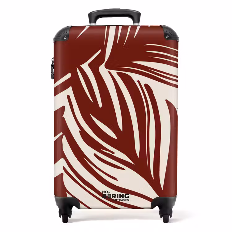 Grote bladeren in rood met beige NBS - Handbagage koffer - Unisex middel -productfoto_recht