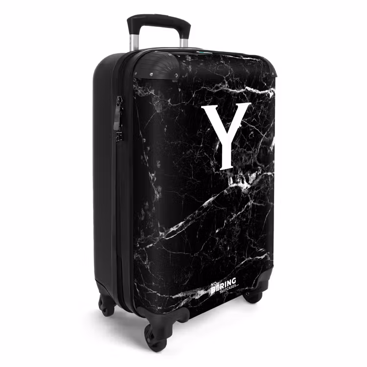 Letter Y - Marmer - Zwart - Marmerlook NBS - Handbagage koffer - Unisex middel -productfoto_3d