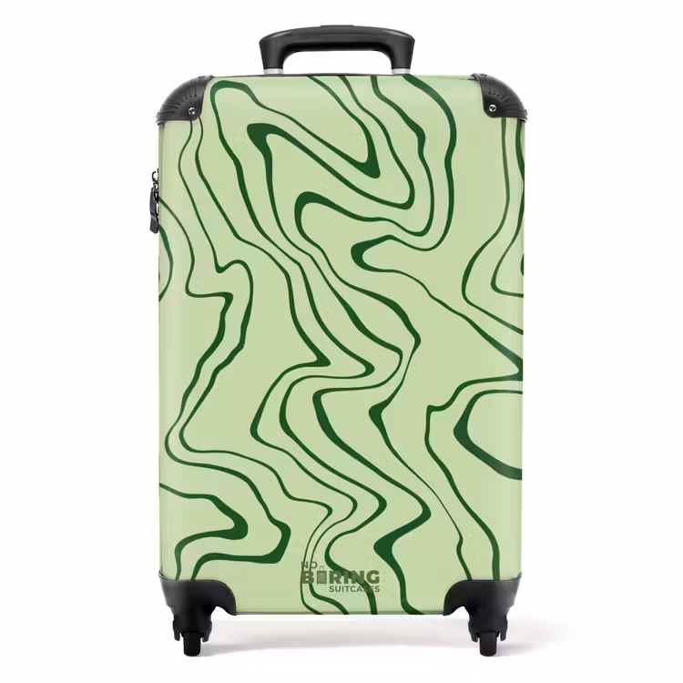 Lichtgroene achtergrond met abstracte donkergroene lijnen NBS - Handbagage koffer - Unisex middel -productfoto_recht