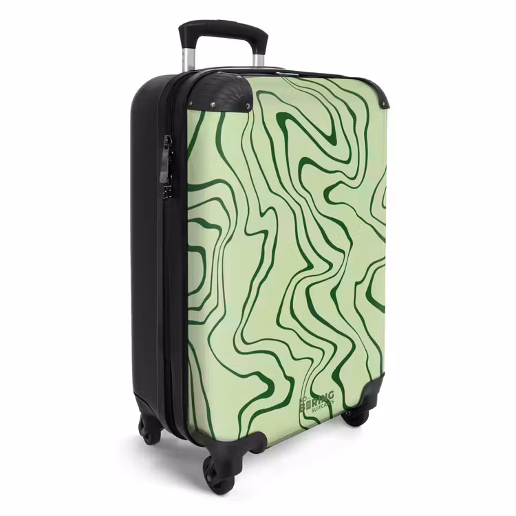 Lichtgroene achtergrond met abstracte donkergroene lijnen NBS - Handbagage koffer - Unisex middel -productfoto_3d