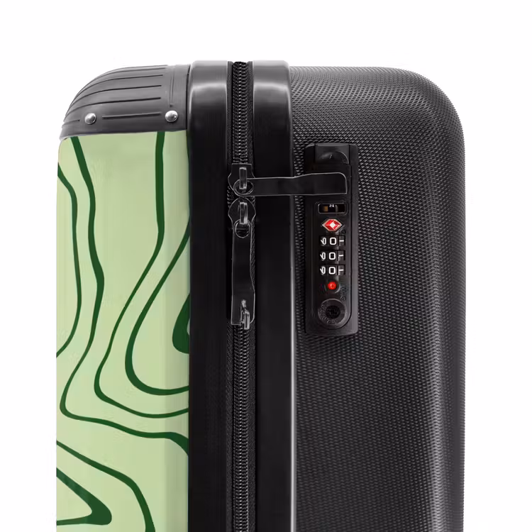 Lichtgroene achtergrond met abstracte donkergroene lijnen NBS - Handbagage koffer - Unisex middel -slot