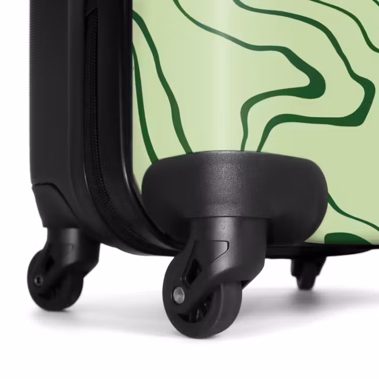 Lichtgroene achtergrond met abstracte donkergroene lijnen NBS - Handbagage koffer - Unisex middel -wiel
