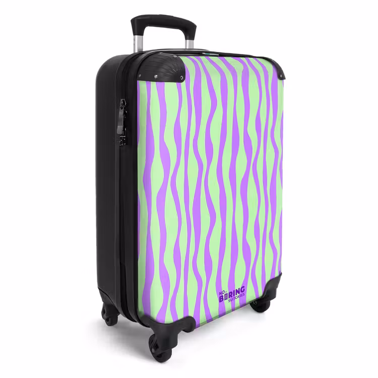Lila strepen op een mintgroene achtergrond NBS - Handbagage koffer - Volwassenen Unisex middel -productfoto_3d
