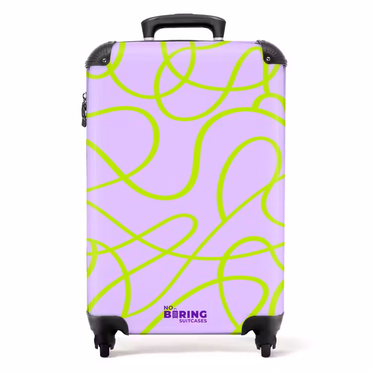 Limoengroene lijnen op lila NBS - Handbagage koffer - Volwassenen Unisex middel -productfoto_recht