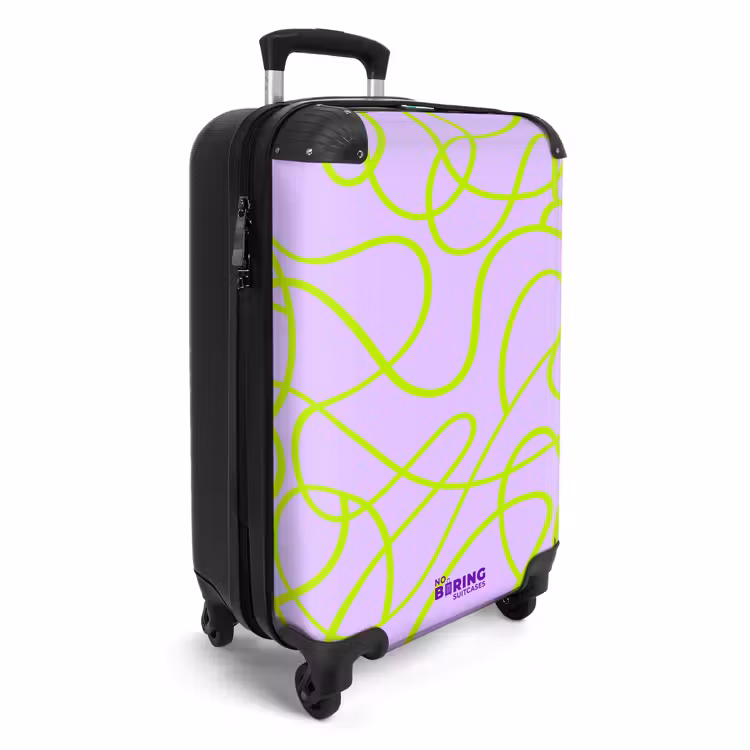 Limoengroene lijnen op lila NBS - Handbagage koffer - Volwassenen Unisex middel -productfoto_3d