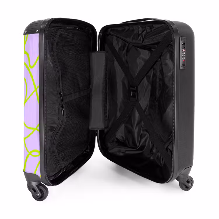Limoengroene lijnen op lila NBS - Handbagage koffer - Volwassenen Unisex middel -binnenkant