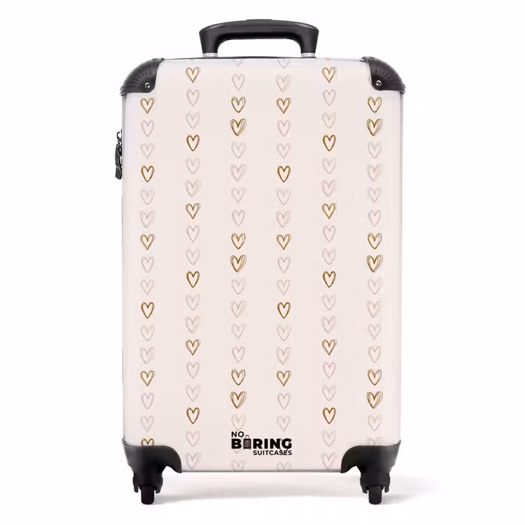 Lijnhartjes op beige NBS - Handbagage koffer - Volwassenen Unisex middel -productfoto_recht
