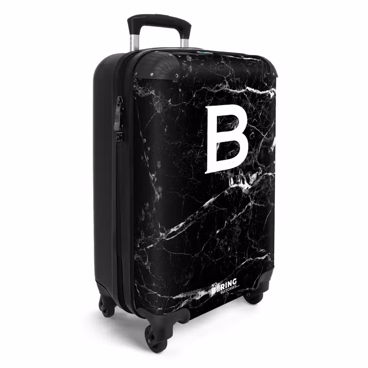 Marmer - Letter B - Zwart - Marmer print NBS - Handbagage koffer - Unisex middel -productfoto_3d